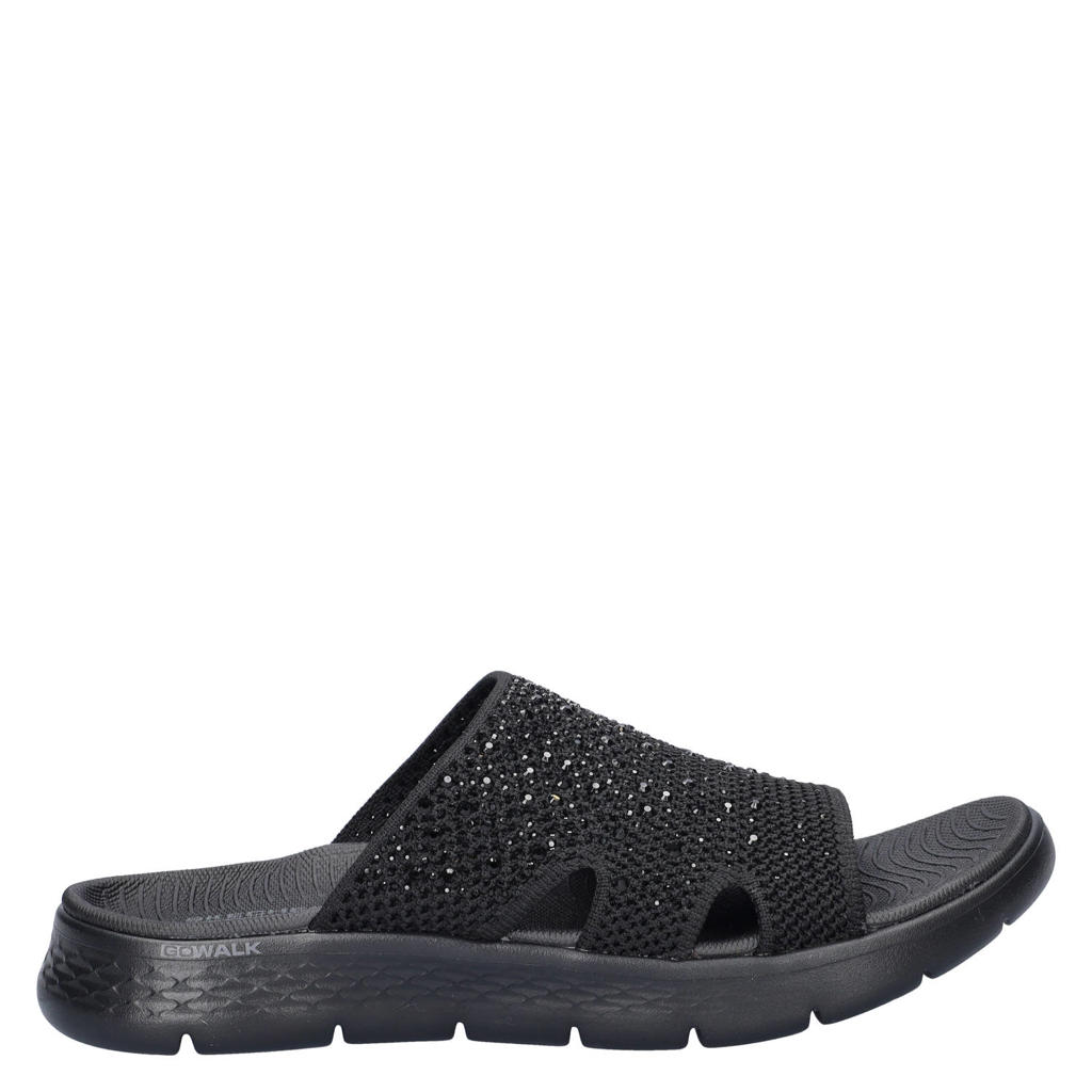 Skechers Go Walk Flex slippers met strass steentjes zwart