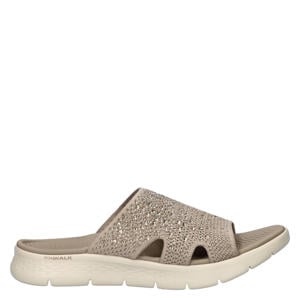 Go Walk Flex slippers met strass steentjes taupe