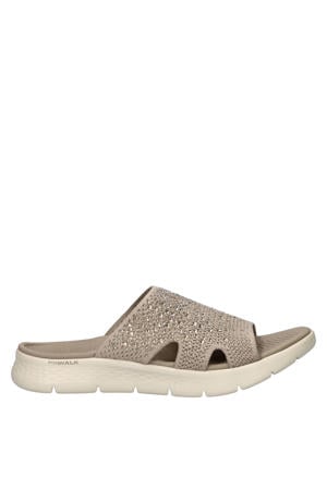 Go Walk Flex slippers met strass steentjes taupe
