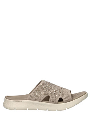 Go Walk Flex slippers met strass steentjes taupe