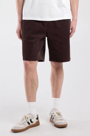 katoenen relaxed fit short met elastische boord - bruin