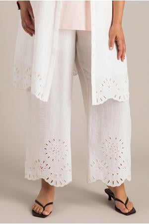 straight high waist broek broderie wit