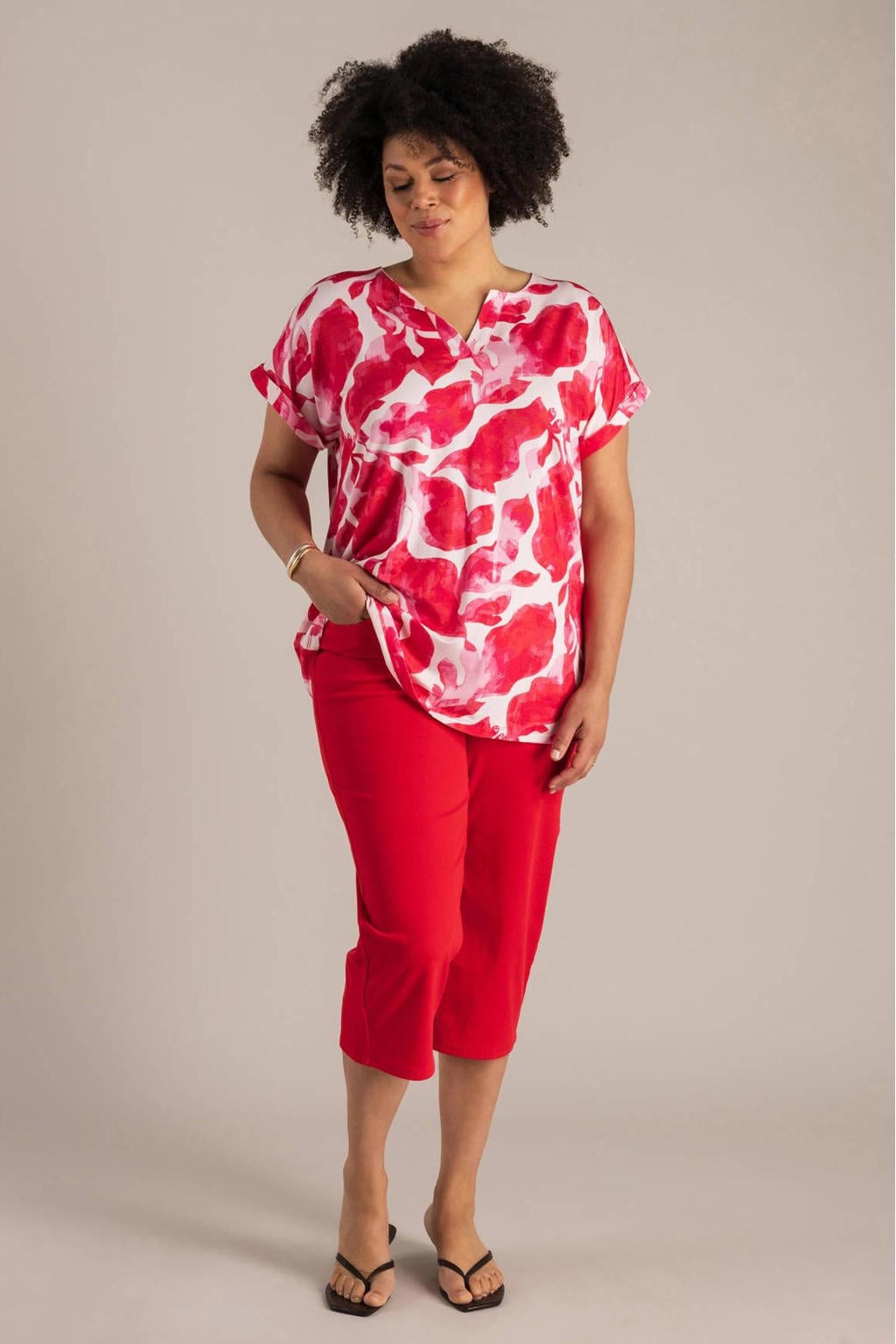 Rode dames Yest Curve slim regular waist cropped broek van katoen met effen