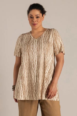 gestreepte tuniektop taupe