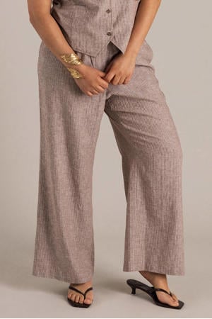 straight high waist gestreepte broek met linnen bruin