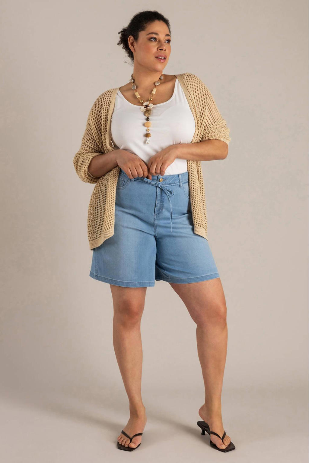 Light blue denim dames Yest Curve regular waist short van denim met rits- en knoopsluiting en effen