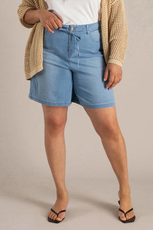 regular waist short light blue denim