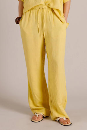 wide leg regular waist broek met linnen geel