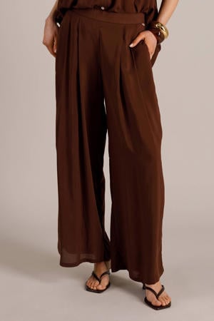 wide leg regular waist broek bruin