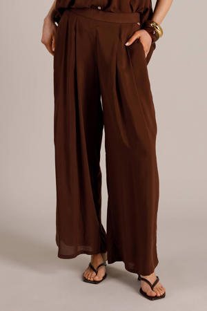 wide leg regular waist broek bruin