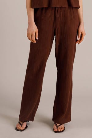wide leg regular waist broek bruin