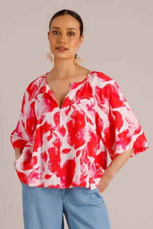 gebloemde top rood