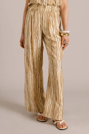 high waist gestreepte broek taupe