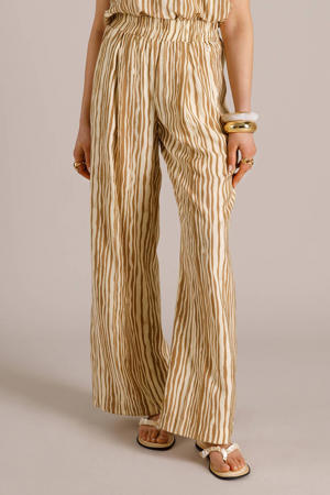 high waist gestreepte broek taupe