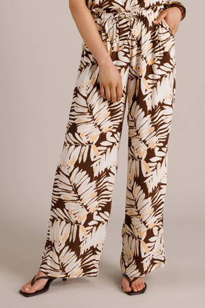 wide leg regular waist gebloemde broek bruin