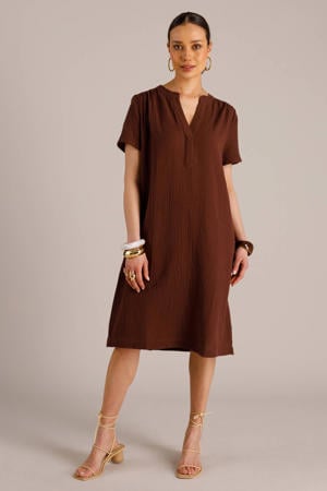 midi jurk bruin