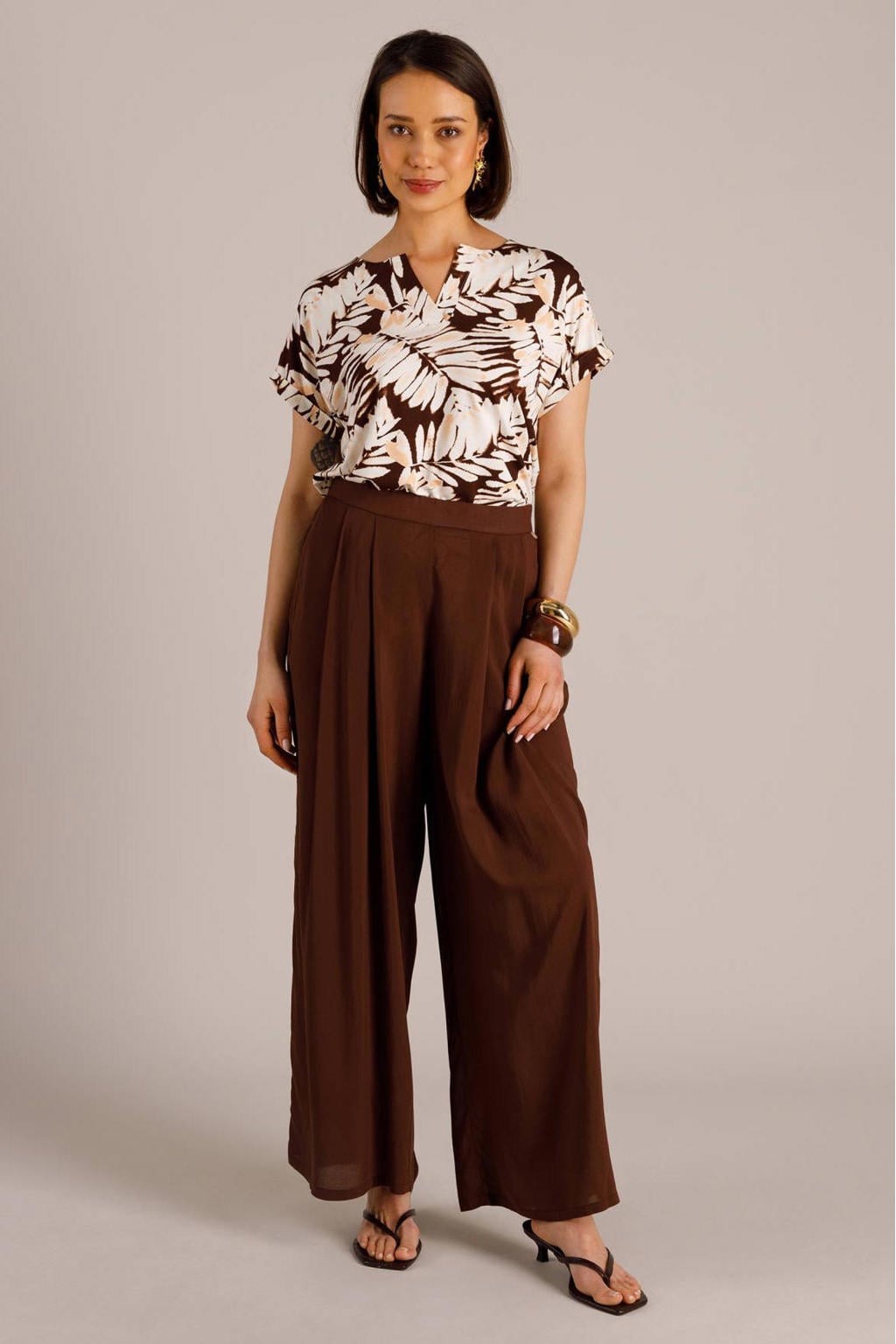 Multikleurige dames Yest T-shirt van viscose met korte mouwen en V-hals