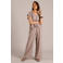 Yest wide leg high waist gestreepte broek met linnen beige