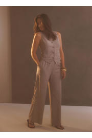 thumbnail: Yest wide leg high waist gestreepte broek met linnen beige
