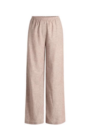 wide leg high waist gestreepte broek met linnen beige
