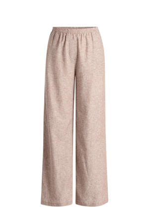 wide leg high waist gestreepte broek met linnen beige