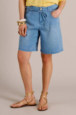 regular waist short light blue denim