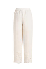thumbnail: Yest wide leg regular waist broek broderie ecru