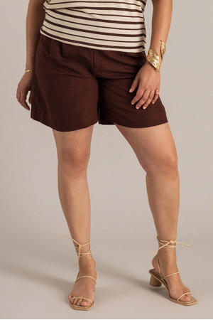 regular high waist casual short met linnen donkerbruin