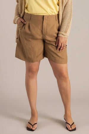 regular high waist casual short met linnen taupe