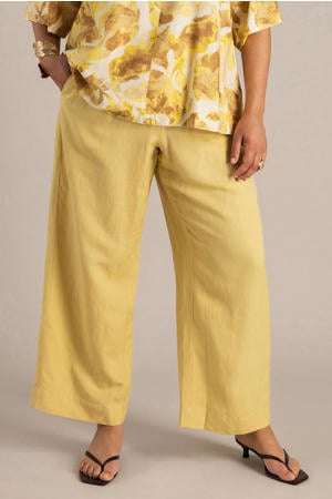 straight high waist broek met linnen geel