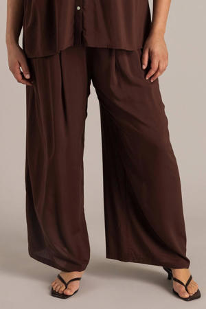 straight high waist broek donkerbruin