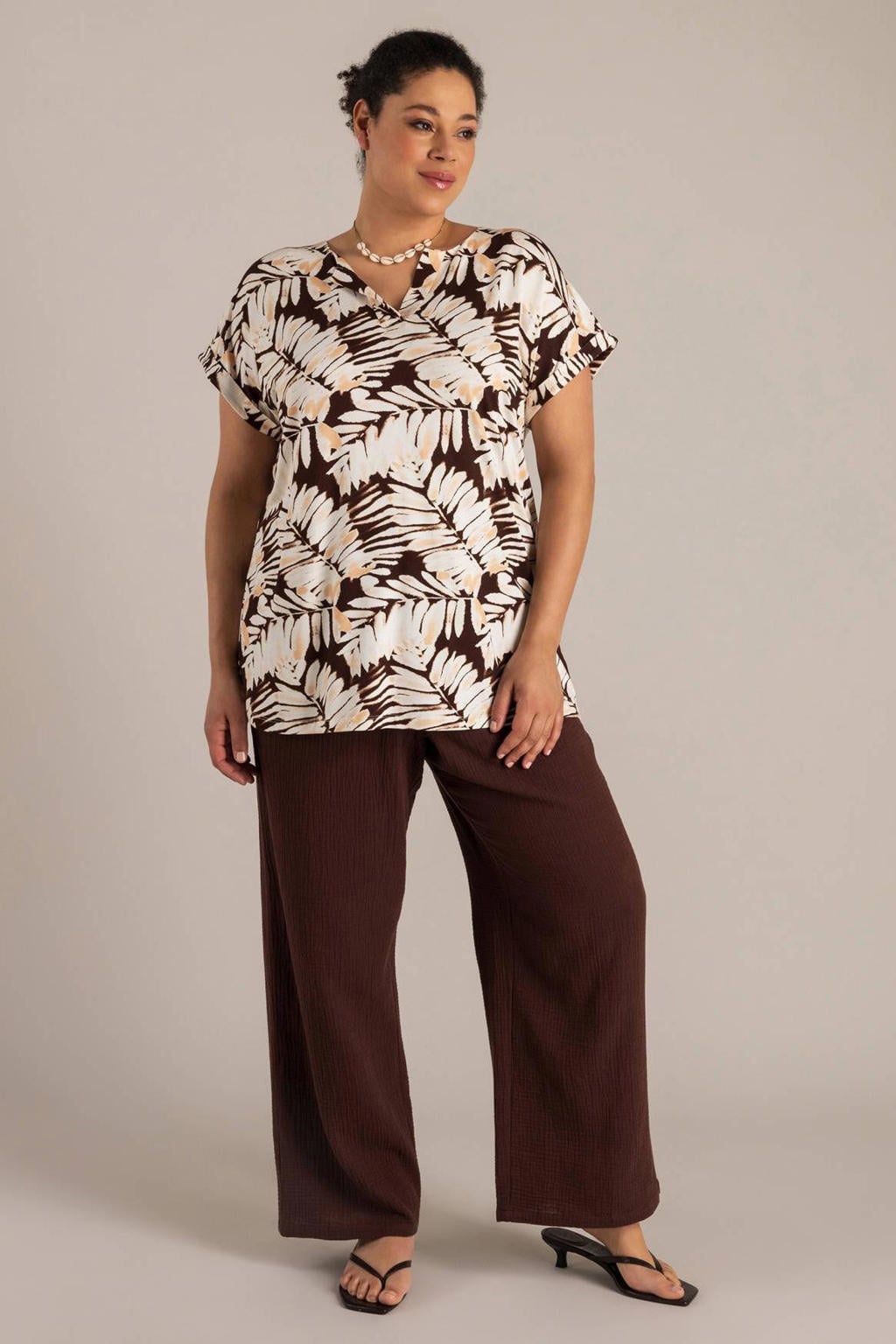 Donkerblauwe dames Yest Curve bootcut high waist casual broek van katoen met vetersluiting en effen