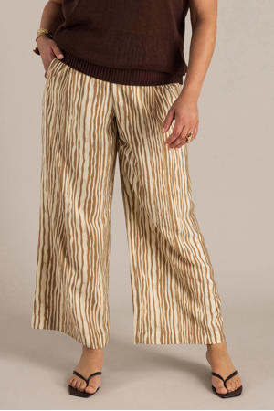 regular waist gestreepte casual broek taupe