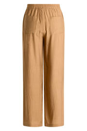 thumbnail: Taupe dames Yest Curve straight high waist broek van viscose met elastische tailleband met koord en effen