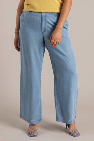 wide leg high waist broek light blue denim