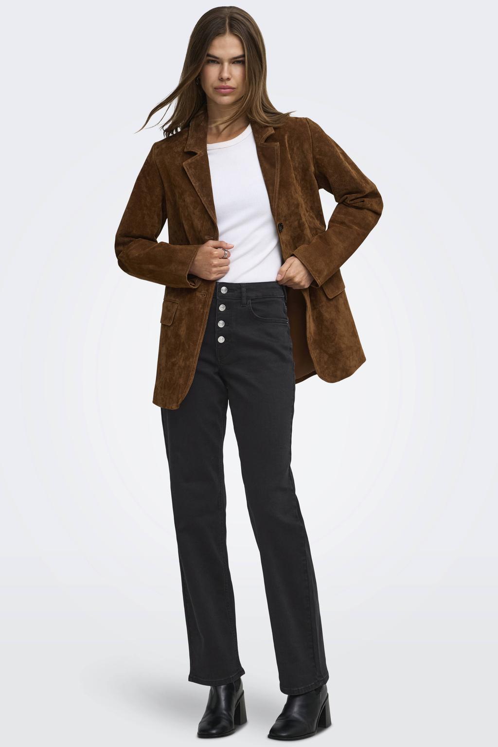 Zwarte dames ONLY Onljoy Hw Vis But Straght Dnm straight leg jeans met effen