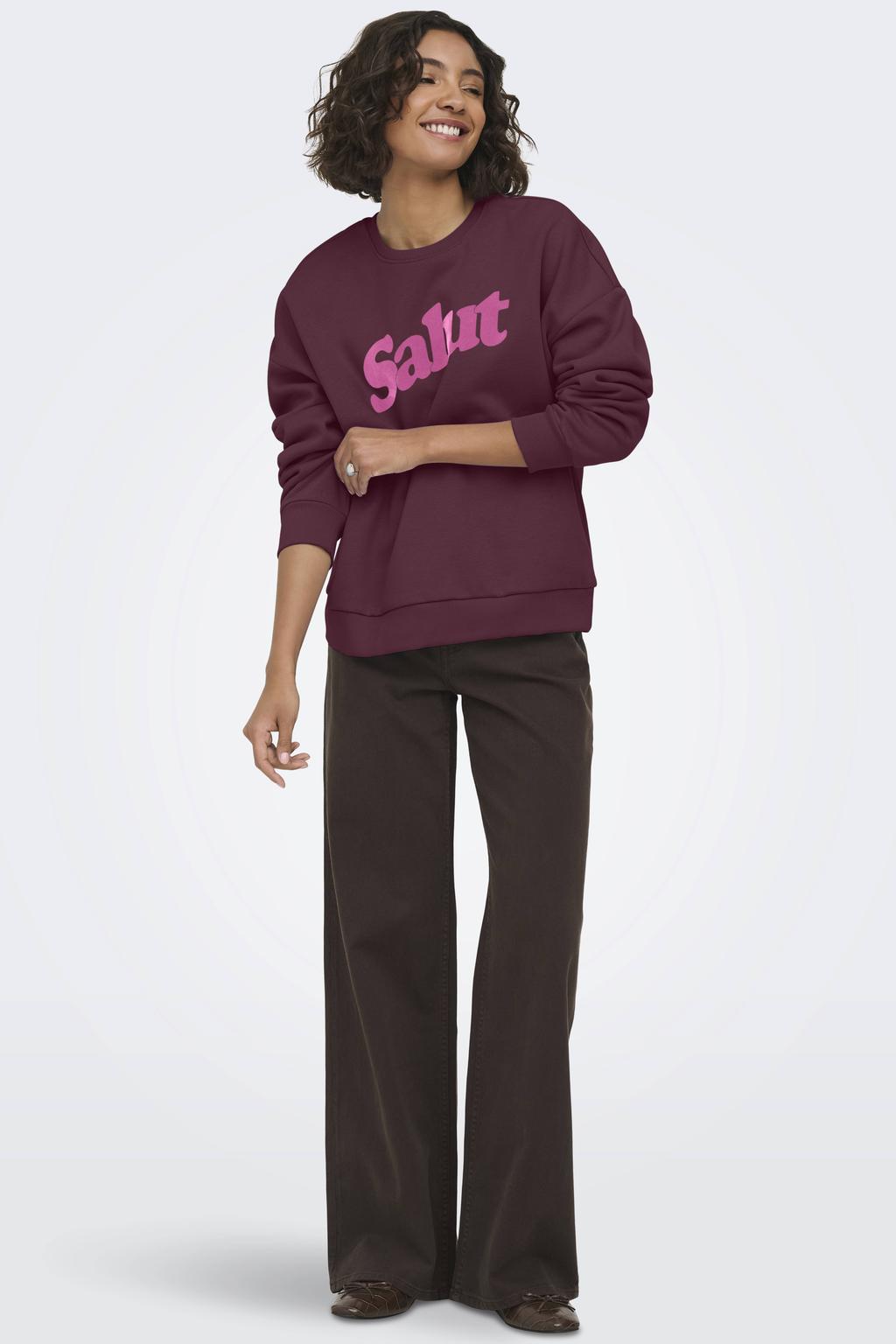 ONLY sweater met tekst - donkerpaars