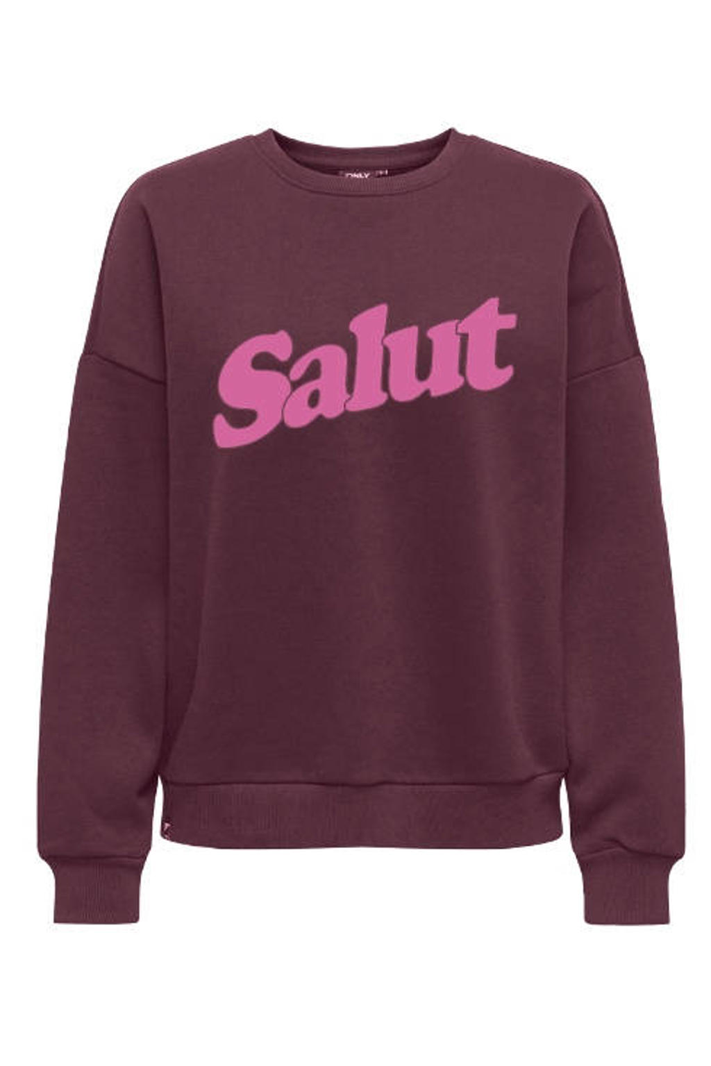ONLY sweater met tekst - donkerpaars