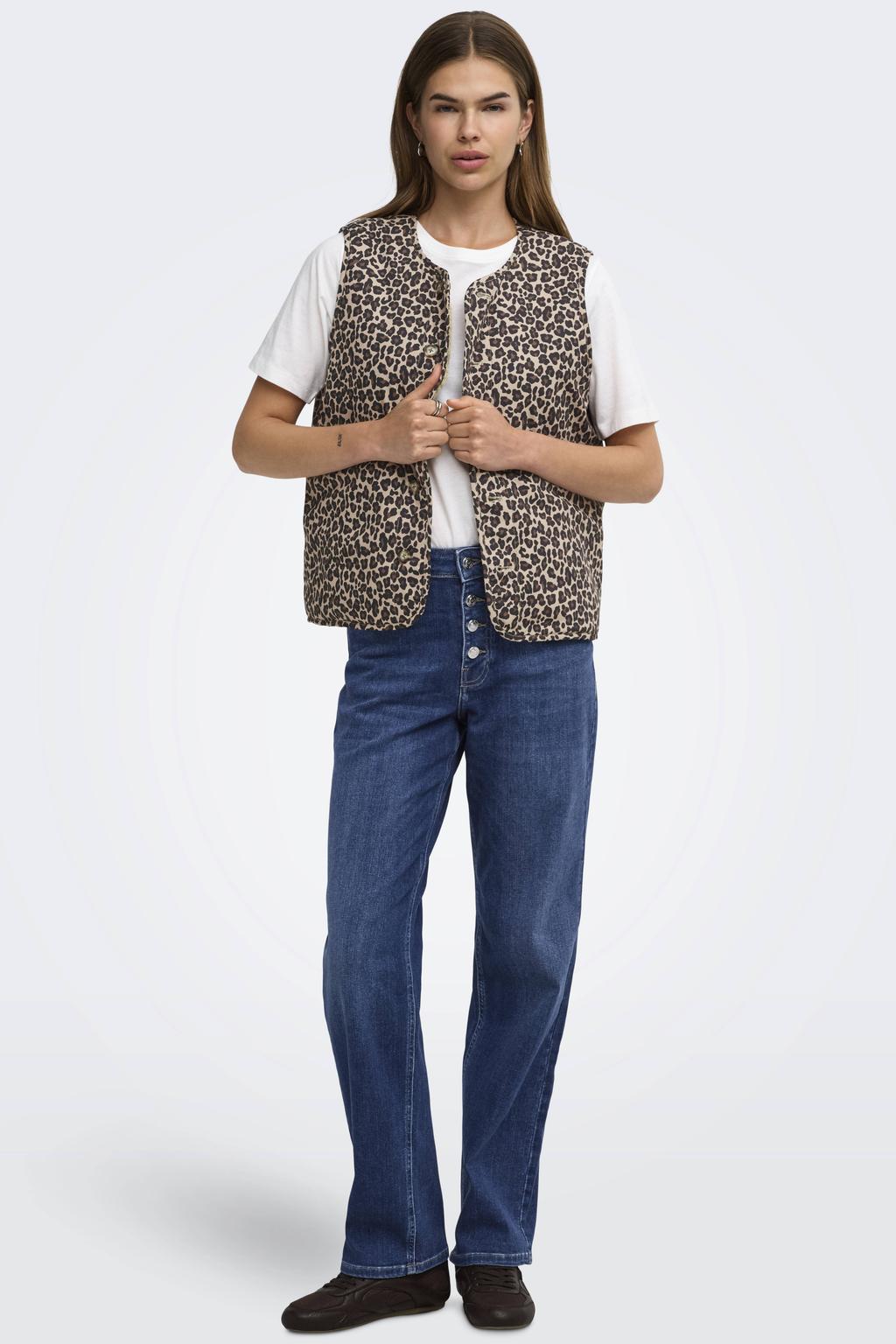 Medium blue denim dames ONLY Onljoy Hw Vis But Straght Dnm straight leg jeans mediumblauw met effen