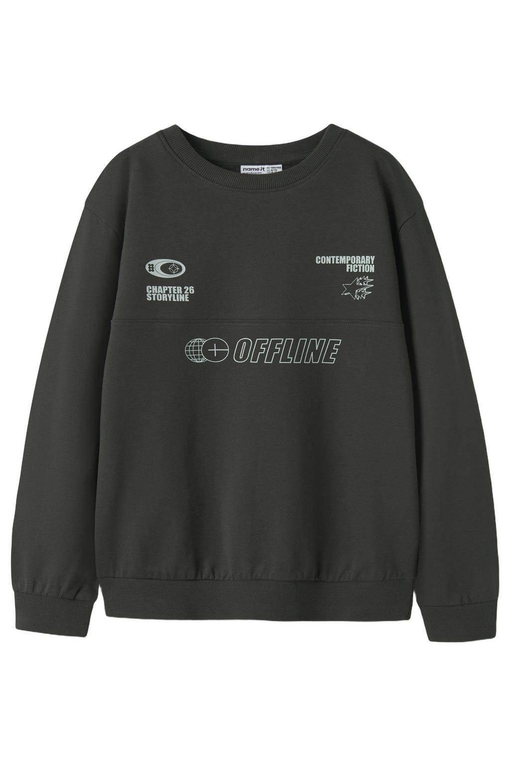 Antraciete jongens NAME IT KIDS sweater met backprint, lange mouwen, ronde hals en geribde boorden