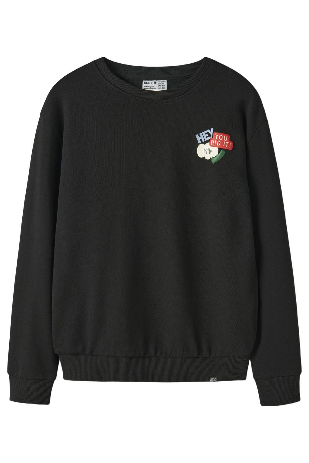 Zwarte jongens NAME IT KIDS sweater met backprint, lange mouwen, ronde hals en geribde boorden