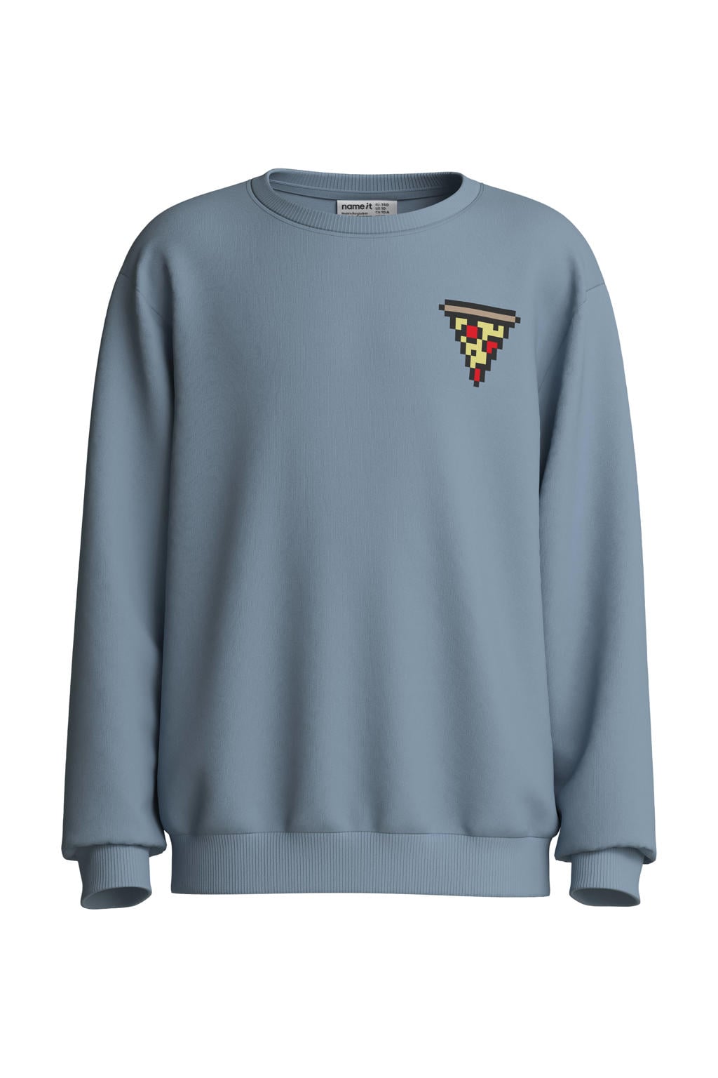 Grijsblauwe jongens NAME IT KIDS sweater met backprint, lange mouwen, ronde hals en geribde boorden
