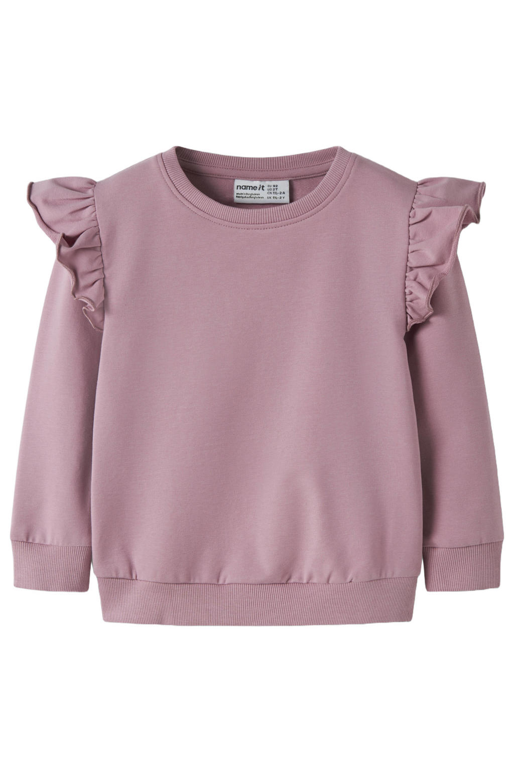 Roze meisjes NAME IT MINI sweater met effen, lange mouwen, ronde hals en ruches