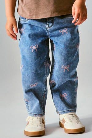 mom jeans NMFBELLA met strikjes medium blue denim