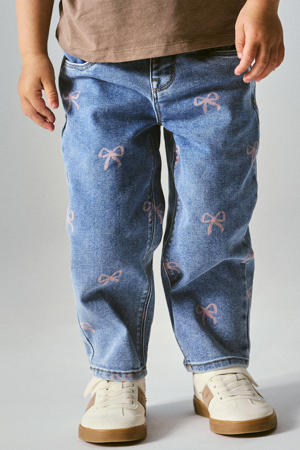 mom jeans NMFBELLA met strikjes medium blue denim