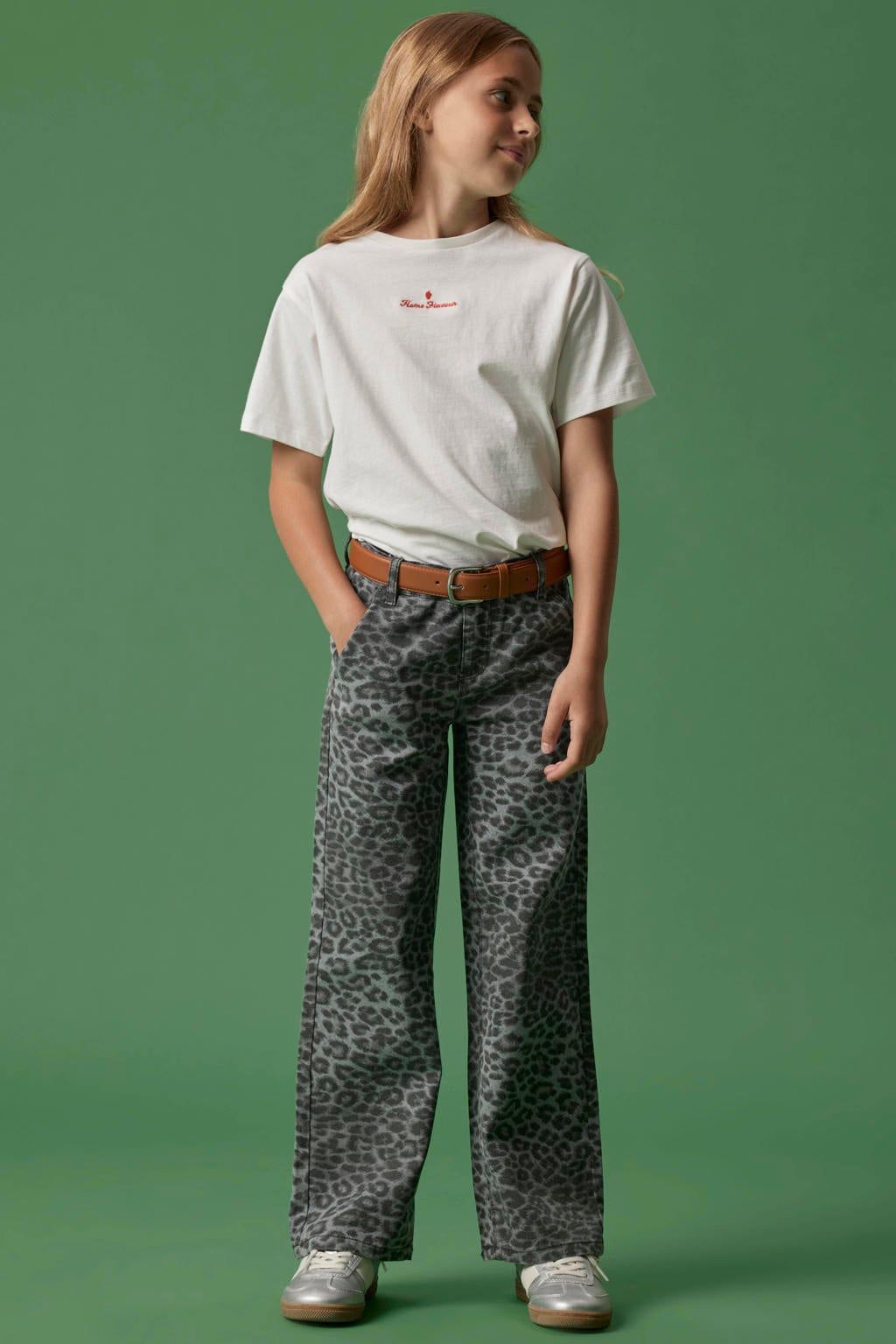 NAME IT KIDS wide leg casual broek met panterprint - grijs