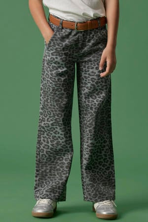 wide leg casual broek met panterprint - grijs