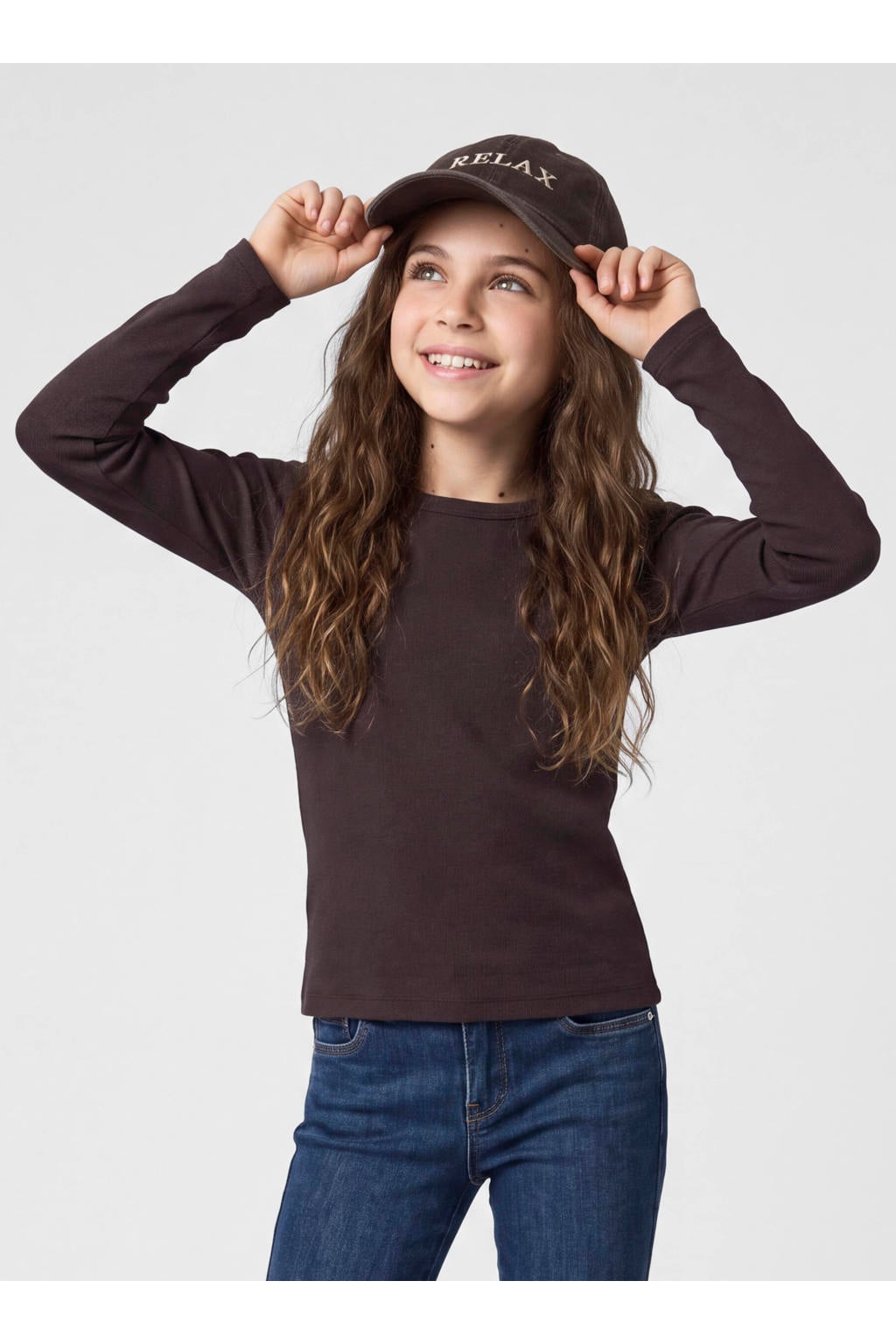 Donkerblauwe meisjes NAME IT KIDS longsleeve gebreid van stretchkatoen met effen, lange mouwen en ronde hals