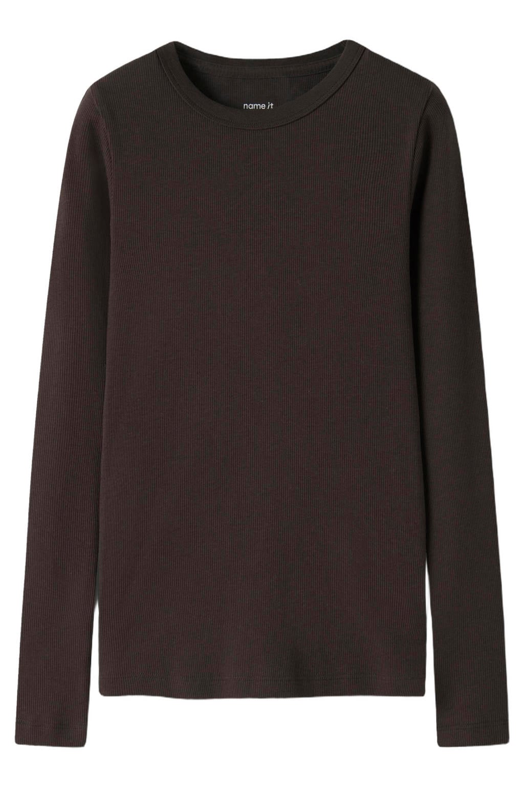 Donkerblauwe meisjes NAME IT KIDS longsleeve gebreid van stretchkatoen met effen, lange mouwen en ronde hals