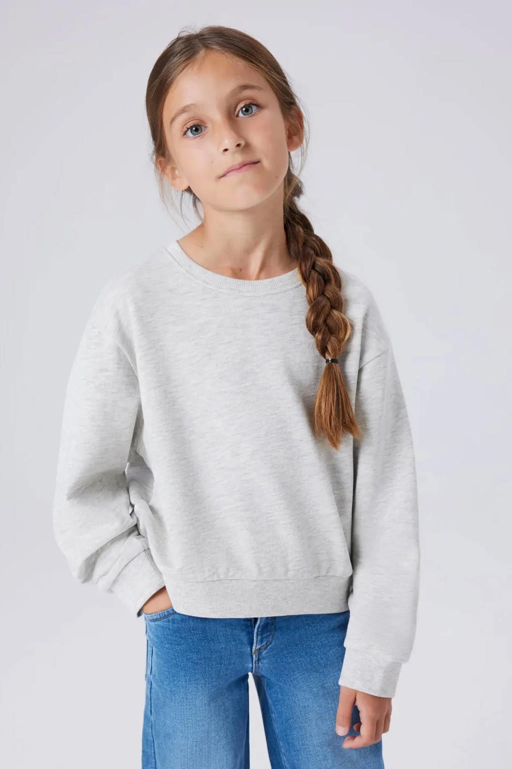 Lichtgrijze meisjes NAME IT KIDS sweat sweater met effen, lange mouwen en ronde hals
